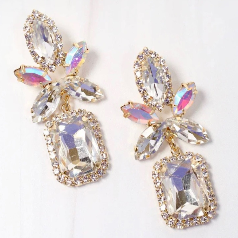 NOIR rhinestone statement geometric dangle earrings- New